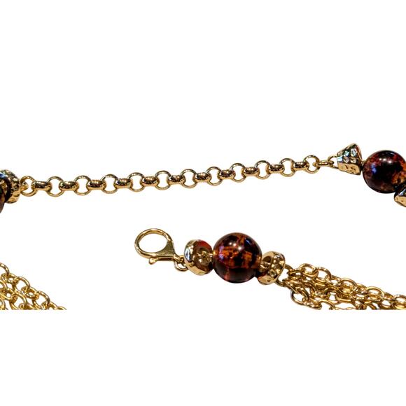 Multi-Strand Goldtone Chain Link Rootbeer Acrylic Ball Bead Chain Belt 30\